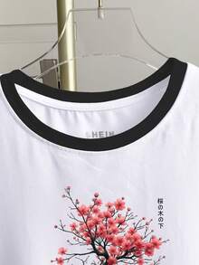 Resyla Áo thun cổ tròn tay ngắn họa tiết cây khối màu đơn giản, năng động dành cho nữ - trắng - Xem 3