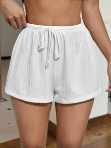 SHEIN EZwear Solid Drawstring Waist Shorts - White - View 6
