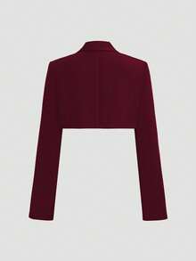 Sweetra 女士纯色法式复古英伦风无肩带褶皱连衣裙及休闲修身西装外套套装，初秋 - 酒紅色 - 查看 5