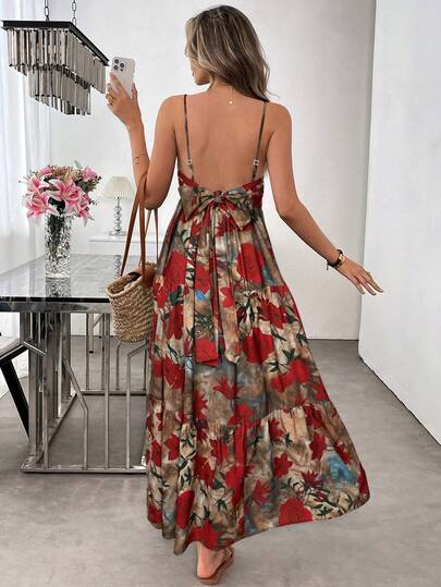 SHEIN LUNE Casual Women's Valentine's Day Oversized Bow Dress Valentine's Day Valentine Outfits For Women Summer Clothes Asual Dresses For Women Casual Long Dresses  Red Dress Women