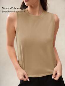 OutZeal 女士运动背心 日常健身上衣 夏季柔软莫代尔混纺弹力弧形下摆 - 杏色 - 查看 2