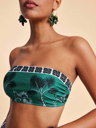 Travachic Bandeau-bikiniset med blommönster för kvinnor, sommarkläder för kvinnor, badkläder för kvinnor, semester, blommig, grafisk, fest, strand, elegant, lyxig, chic