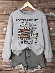 DrmWander Plus Size Sweatshirt, Casual Loose Fit Crew Neck Long Sleeve Pullover Top For Autumn/Winter - Light Grey - View 1