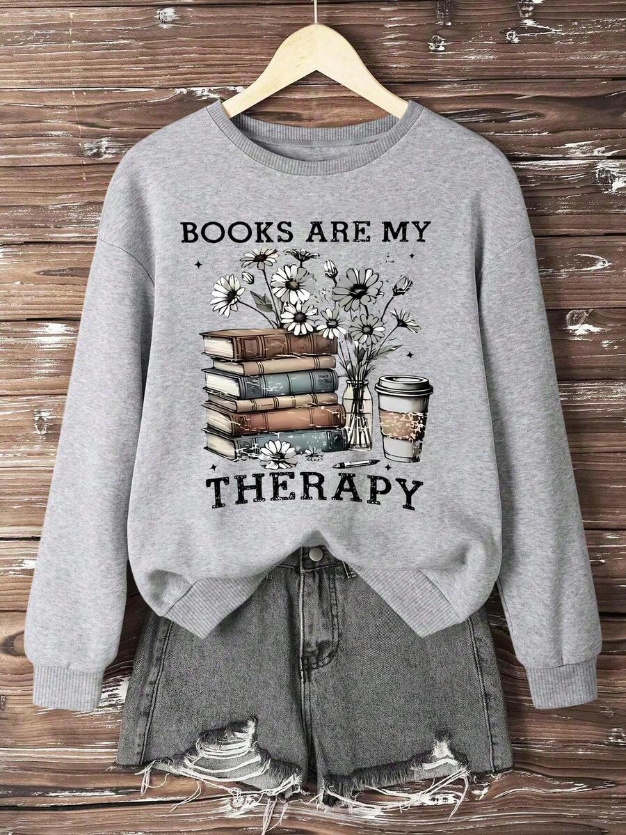 DrmWander Plus Size Sweatshirt, Casual Loose Fit Crew Neck Long Sleeve Pullover Top For Autumn/Winter - Light Grey - View 1