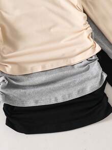 3 件套女童圆领长袖修身 T 恤，带蝴蝶结图案，适合日常穿着的休闲上衣，秋季 - 杏色 - 查看 4