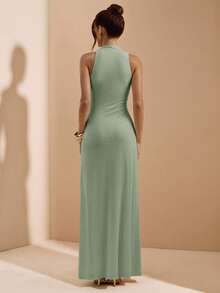 SHEIN BAE Váy bó sát không tay màu mơ, áo choàng đi biển Bohemian gợi cảm và thanh lịch, xuân/hè - Màu xanh Bạc hà - Xem 2