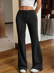 SHEIN EZwear Quần thể thao ống loe cạp chun rút dây mới 2 chiếc/bộ dành cho nữ, thích hợp cho các hoạt động ngoài trời - Nhiều màu - Xem 7