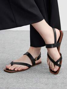 CUCCOO BIZCHIC Women's Shoes Buckle Cross Design Daily Versatile Fashion Flat Sandals Summer Shoes - Black - View 1