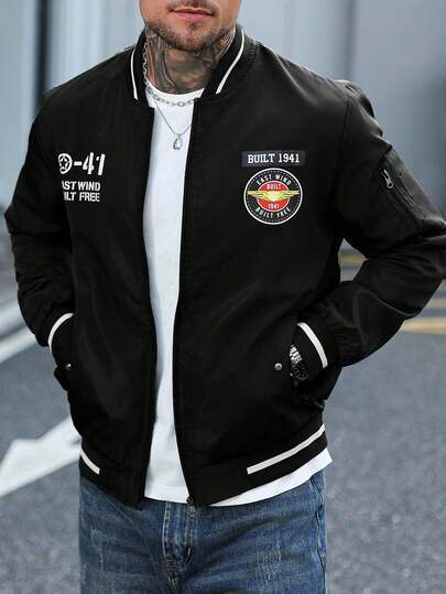 Manfinity CasualCool Men's Casual Printed Zip-Up Jacket Black Graphics Jacket Black Bomber Jacket Men Men Graphic Jacket Baseball Jacket Men Men Bomber Jacket , Black Varsity Jacket Men Black Graphic Jacket Old Money,Daily Leisure, Weekend Trips, Outdoor Activities, Travel Expeditions, Relaxed Work Environments Or Semi-Formal Occasions, Boyfriend/Husband Gift, Anniversary /Birthday Gift Party Summer Vacation Holiday New Years Wedding Valentine's Day