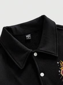 ROMWE MEN Street Life Men's Cross & Heart Print Patchwork Long Sleeve Casual Jacket - Black - View 3