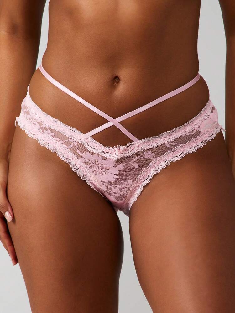 MISSGUIDED Slip brasiliano in pizzo floreale a vita alta con dettagli a taglio e bordo a balza per momenti intimi