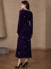 Aveloria Rosie 时尚亮片装饰长袖连衣裙，百搭欧美风格，适合秋冬季穿着。 - 紫色 - 查看 2