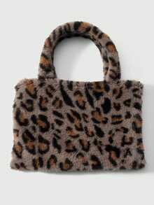 ROMWE Goth 1pc Y2K Stylish & High-Quality Large Capacity Faux Rabbit Fur Leopard/Tiger Print Tote Bag With Magnetic Closure, Suitable For Women/Girls Commute, Daily Use, Gifts - Coffee-4 - View 12