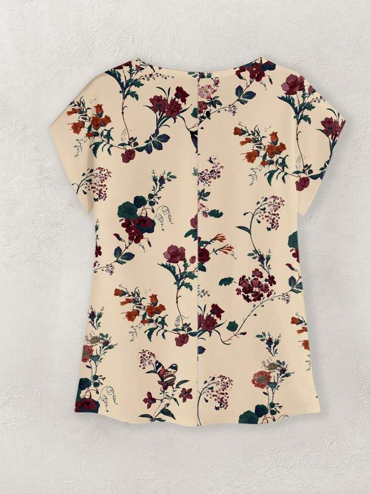Women's Casual Simple Round Neck Floral Print Blouse Top, Suitable For Summer Suitable For Going Out Chic Blouses For Women,Casual