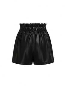 GlowEve Quần short cạp cao bo gấu gợi cảm, thiết kế mới, màu đen co giãn, sáng bóng, thanh lịch, kiểu dáng chữ A ôm vừa vặn, đa năng khi đi bốt, phù hợp cho mọi mùa - màu đen - Xem 2