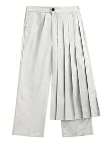 Manfinity Roghcode Men's Solid Color Pleated Loose-Fitting Stylish Trousers With Pockets - Light Grey - View 3