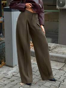 SHEIN TRNDY Damen Vintage elegante plissierte Design Lässig Hose, geeignet für Herbst/Winter - Armeegrün - Übersicht 6