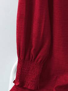 Linhara Bộ đồ 2 món bằng vải lanh cotton trơn họa tiết thoải mái, màu trơn cỡ lớn dành cho nữ, áo dài tay cổ tròn và quần dài thời trang xuân/thu, tối giản và thời trang - Màu Đỏ Sâu - Xem 3