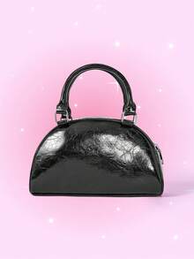 THE POWERPUFF GIRLS X SHEIN Fashion Yellow Cartoon Pattern Handbag Boston Bag, Casual Campus Street Style - Black - View 3