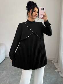 Elenzga Blouse femme à col montant croisé avec plis bouffants en forme de A, automne/hiver