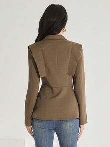 Heiryn Blazer elegante de mujer con cierre de botón de metal para ir al trabajo - Marrón - Ver 7