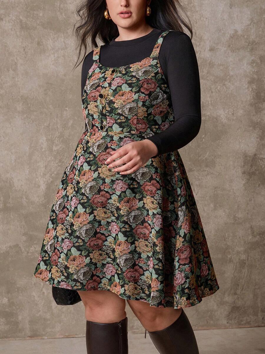 Juhart Váy midi không tay jacquard thanh lịch cỡ lớn dành cho đi làm - Nhiều màu - Xem 1