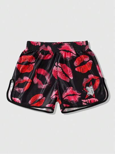 ROMWE MEN 男士弹力腰带唇印休闲百搭日常运动户外短裤，春夏款