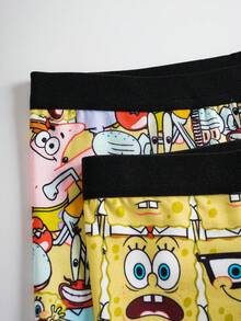 SpongeBob SquarePants | SHEIN Tween Boy 2pcs Soft Breathable Cute Cartoon Pattern Trunks - Yellow - View 4