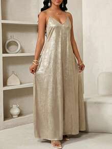 SHEIN Lady 女士加长连衣裙 - 金色 - 查看 7