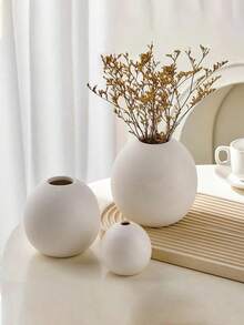 1个/3个圆形花瓶摆件 北欧风圆形花瓶 现代简约圆形花瓶装饰品 圆形花瓶 干花桌面摆件 家居玄关插花装饰 - 白色 - 查看 1