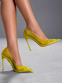 CUCCOO SZL 女士尖头百搭时尚高跟鞋，适合日常通勤 - 黃色 - 查看 1