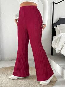 SHEIN EZwear Plus Size Women Solid Color Casual Versatile Flared Pants - Red - View 4