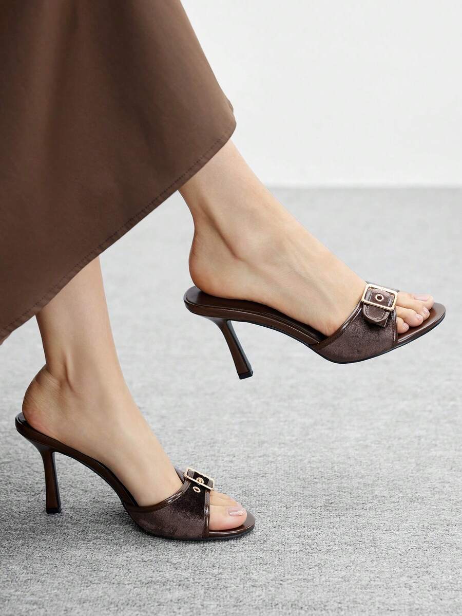 CUCCOO BIZCHIC Women's Elegant Commuter Buckle Heeled Sandals For Christmas - Brown - View 1