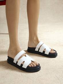 SHUZIA Dép quai hậu hở lưng bằng da giả màu trắng PU - trắng - Xem 3