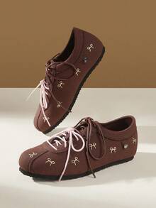 CUCCOO EASI Women's Bow Embroidery Casual Everyday Versatile Flat Athletic Sneakers For Christmas