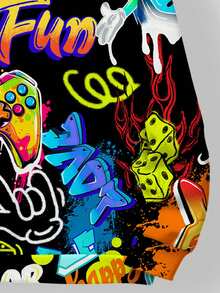 SHEIN Teen Boy Casual Minimalist Style Graffiti Handpainted Cartoon Game Console English Letter Sports Street Style Y2K Drop Shoulder Sweatshirt, Suitable For Autumn/Winter Fall - Multicolor - View 4