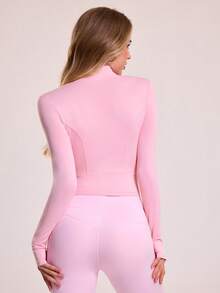 Sovereign Charm Front Zip Fitted Cropped Sports Jacket - Pink - View 2