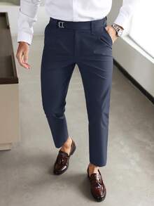 Calvornis Men's Casual Pocket Versatile Office Commute Suit Pants - Navy Blue - View 6