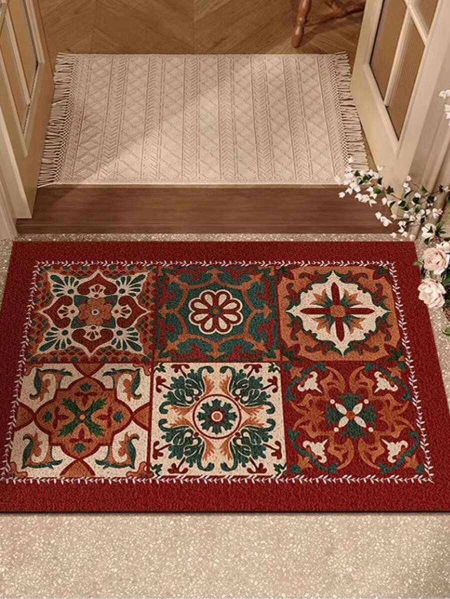 1 Piece Of Entrance Floor Mat, Entrance Door Mat For Scraping Mud And Dirt, Cartoon Pattern Dopamine Silicone Roller Door Mat, Household Wear-Resistant And Stain-Resistant Entrance Mat, Scratch-Off And Mud-Removing, Cut-Able Entrance Mat, Valentine's Day - Multicolor - View 1