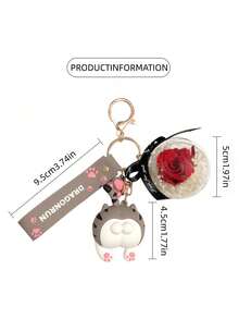 2 PCS Cat Butt Keychain With Preserved Flower Resin Charm Funny Couple Gift Prank Bag Charm Cute Animal Design For Best Friends Matching Accessory Viral - Multicolor - View 6