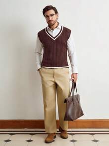 Manfinity CityGents Men's Casual Contrast Trim Knit Vest, Autumn/Winter