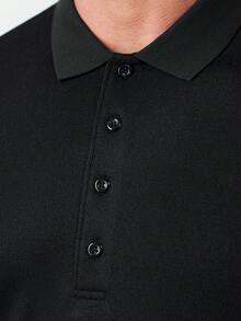 Core Aspect 男士秋季长袖Polo衫，针织钩编面料，纯色Polo衫，休闲Polo衫，纽扣Polo衫，适合日常外出、朋友聚会、休闲周末穿着，是送给男友或老公的绝佳礼物，INS热销Polo衫 - 黑色 - 查看 3