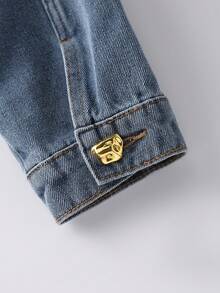 GlowEve 女士翻领单排扣时尚百搭度假旅行长袖牛仔外套 - 藍色 - 查看 3