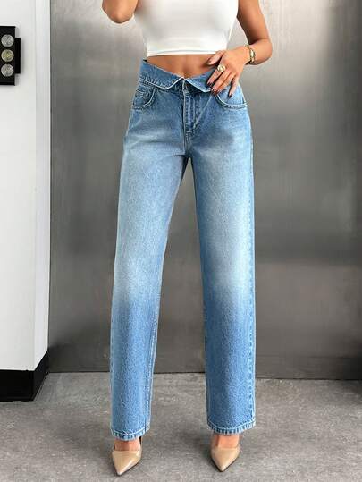 EURMUSE Low Waist Collar Belt Detailed Straight Jean Cute Jeans Jeans High Waist Jeans Y2k Jeans Summer Jeans