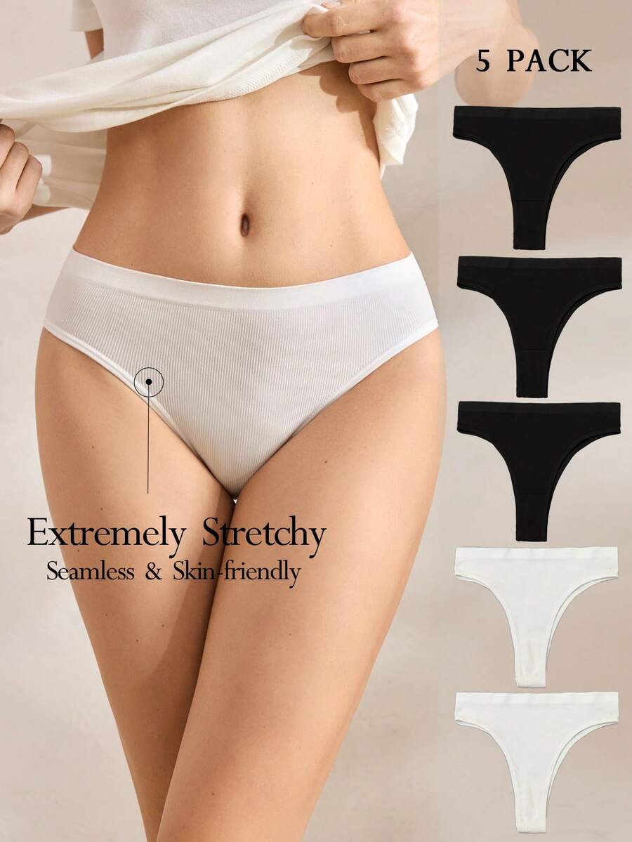 Ocili 5 piezas de bragas brasileñas sin costuras y acanaladas, cómodas - Multicolor - Ver 1