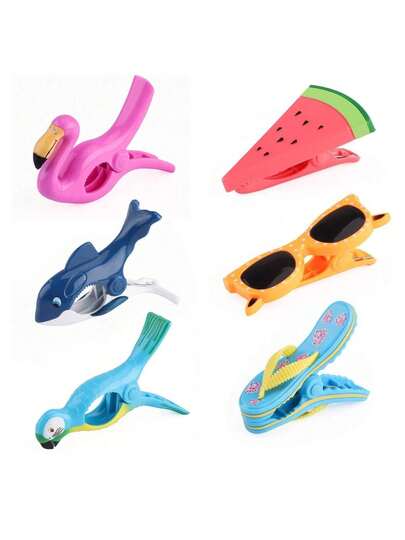 1pc/2pcs Beach Towel Windproof Clips For Beach Chairs Patio And Pool Accessories Cartoon Glasses Cocktail Glasses Towel Clips Funny Decorative Clothespins For Home (Cute Style), Towel Clips, Beach Chair Clips For Towels