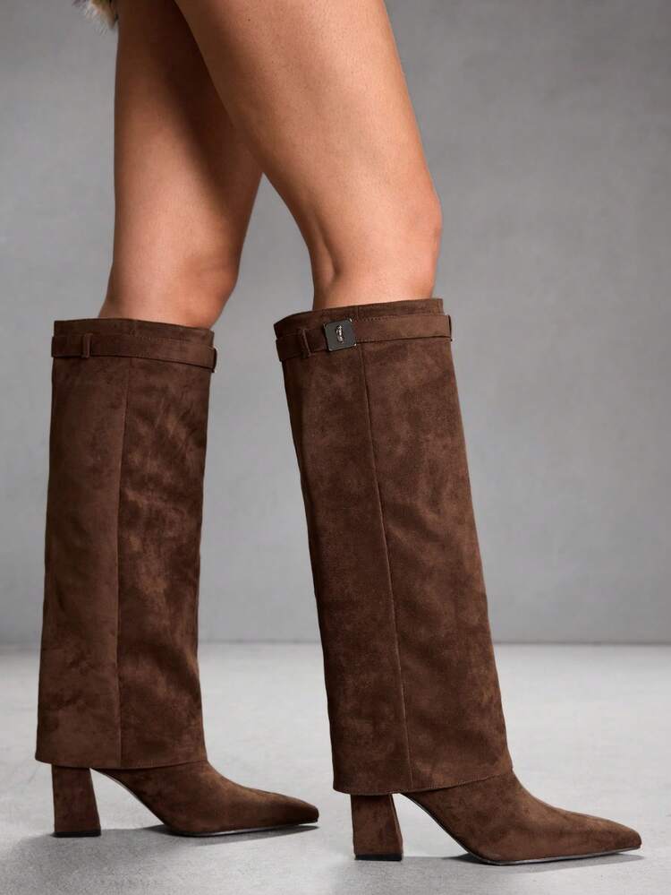 CUCCOO SZL Women's Fashion Versatile Pointed Toe Knee-High Heeled Boots For Christmas