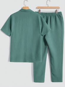 Manfinity Homme 2pcs Men's Casual Solid Color Shirt & Pants Set - Green - View 2