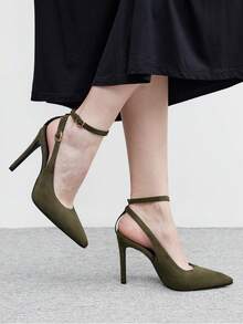 CUCCOO BIZCHIC 女士尖头搭扣设计时尚高跟鞋，适合日常穿着 - 綠色 - 查看 4