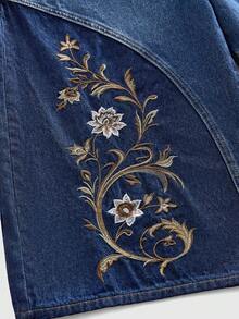 ROMWE MEN Casual Men's Patchwork Floral Embroidered Denim Shorts - Blue - View 4